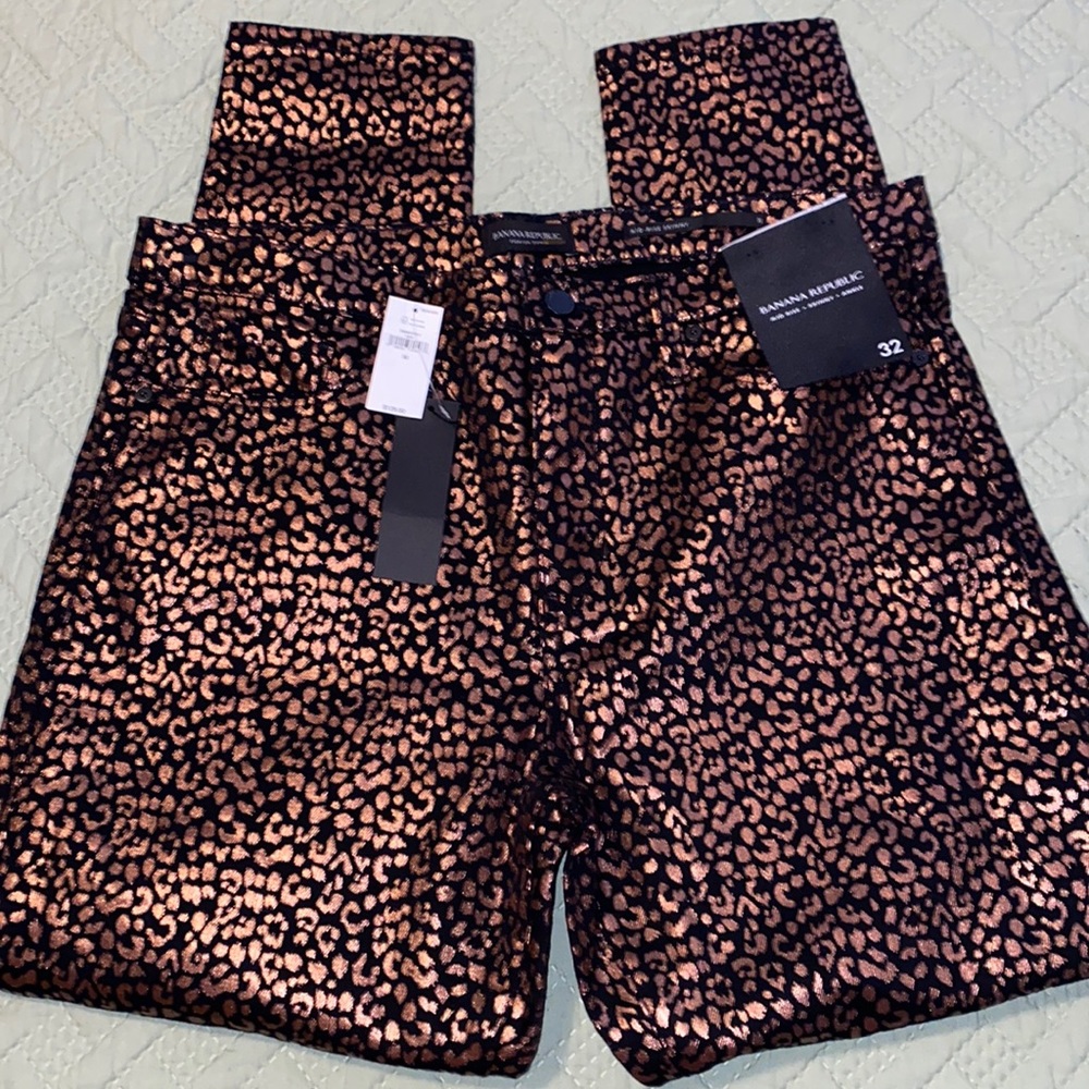 Banana Republic Metallic Copper and Black Leopard Skinny Jeans